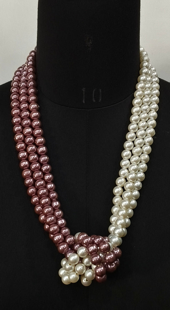 PURPLE AND WHITE COLOR GLASS PEARL BEAD NECKLACE