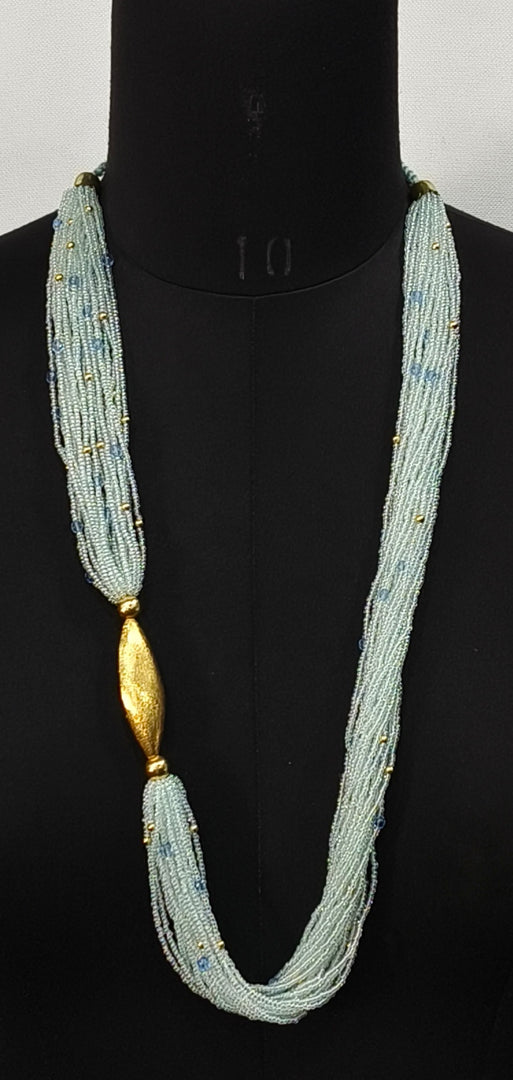 MULTY LAYERED JECKO SEED BEAD GOLD CRIS BEAD WITH THREAD NECKLACE