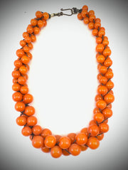NK10021B ORANGE RESIN BEAD BRAIDED NECKLACE