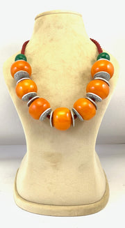 NK14943B RESIN/WOODEN BEAD WITH ALUMINIUM DISC & BRAIDED THREAD NECKLACE