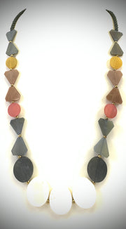 NK14848 HORN/BONE BEAD WITH BLACK BRAIDED THREAD NECKLACE