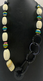 NK14959 RESIN BEAD/RING WITH BLACK  WAXCORD NECKLACE