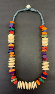 NK14940 BONE BEAD WITH BRAIDED THREAD NECKLACE