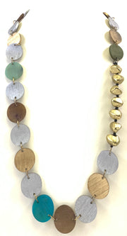 NK11404S HORN DISC WITH GOLD ALUMINIUM NUGGET NECKLACE