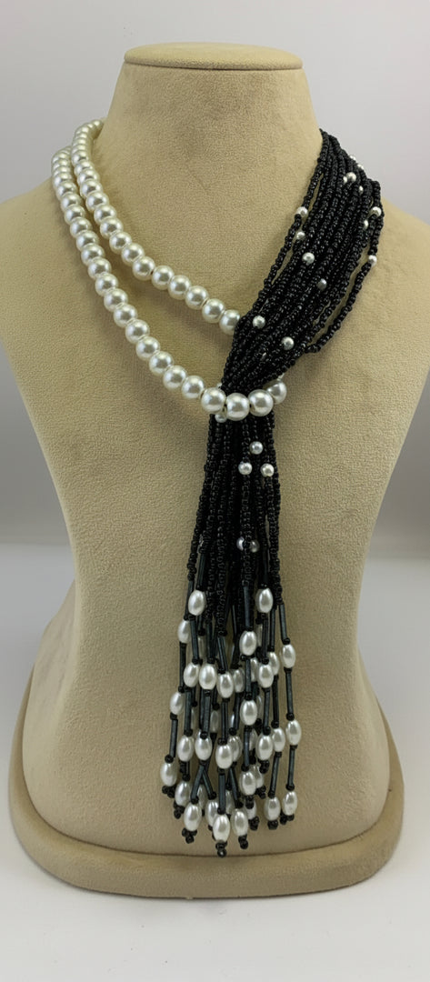 NK15098 - MULTI LAYERED PEARL/SEED BEAD & BRAIDED THREAD WITH EARRING SET NECKLACE