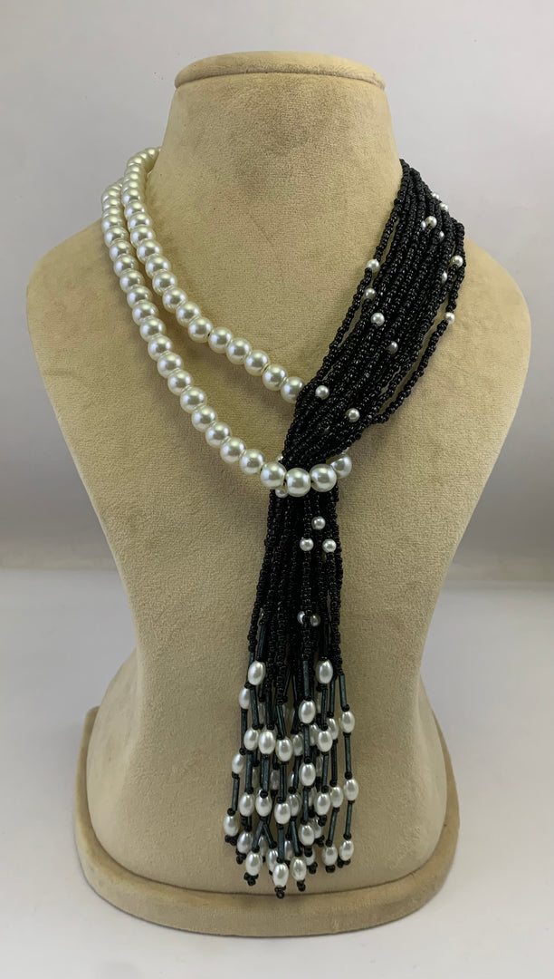 NK15098 - MULTI LAYERED PEARL/SEED BEAD & BRAIDED THREAD WITH EARRING SET NECKLACE