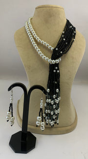 NK15098 - MULTI LAYERED PEARL/SEED BEAD & BRAIDED THREAD WITH EARRING SET NECKLACE