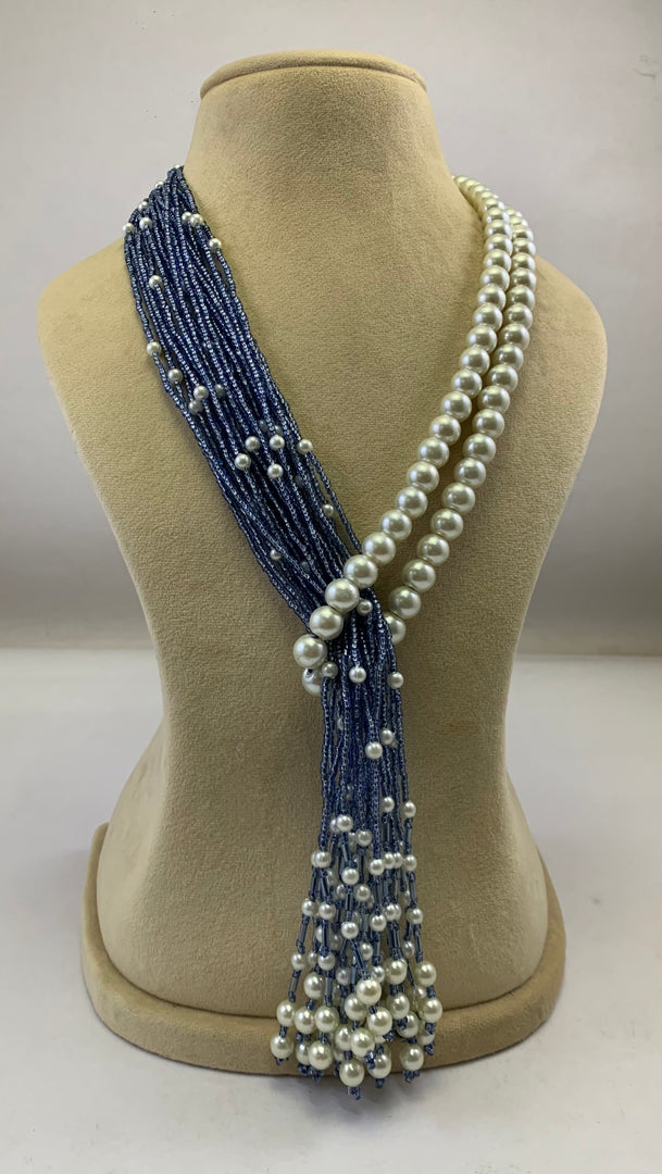 NK15011 - MULTI LAYERED SEED/PLASTIC PEARL BEAD WITH BRAIDED THREAD TAI NECKLACE