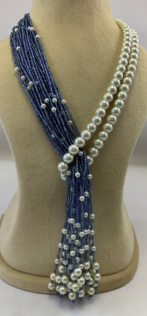 NK15011 - MULTI LAYERED SEED/PLASTIC PEARL BEAD WITH BRAIDED THREAD TAI NECKLACE