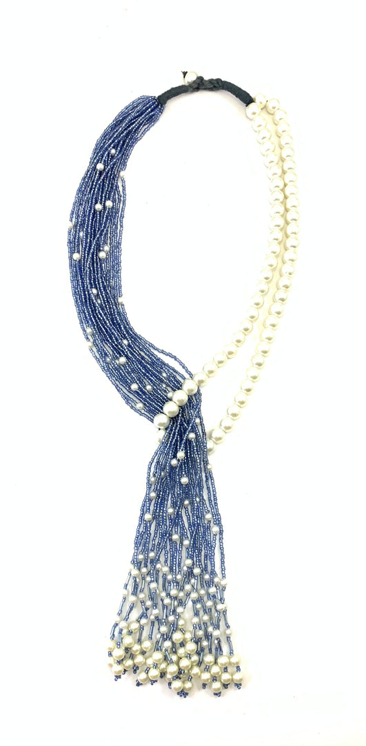 NK15011 - MULTI LAYERED SEED/PLASTIC PEARL BEAD WITH BRAIDED THREAD TAI NECKLACE