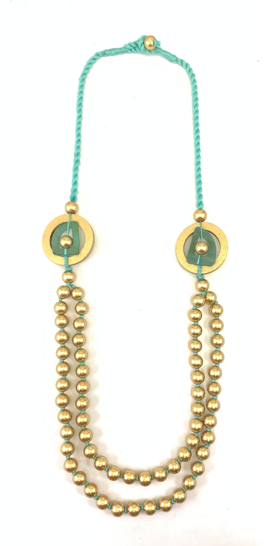 NK15154 - WOODEN/HORN/C C P BEAD WITH BRAIDED THREAD NECKLACE