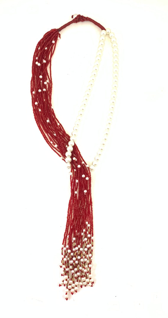 NK15012B - MULTI LAYERED SEED/PLASTIC PEARL BEAD WITH BRAIDED THREAD TAI NECKLACE