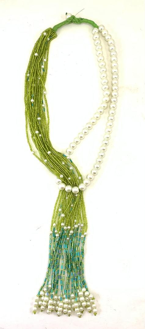 NK15012A - MULTI LAYERED SEED/PLASTIC PEARL BEAD WITH BRAIDED THREAD TAI NECKLACE