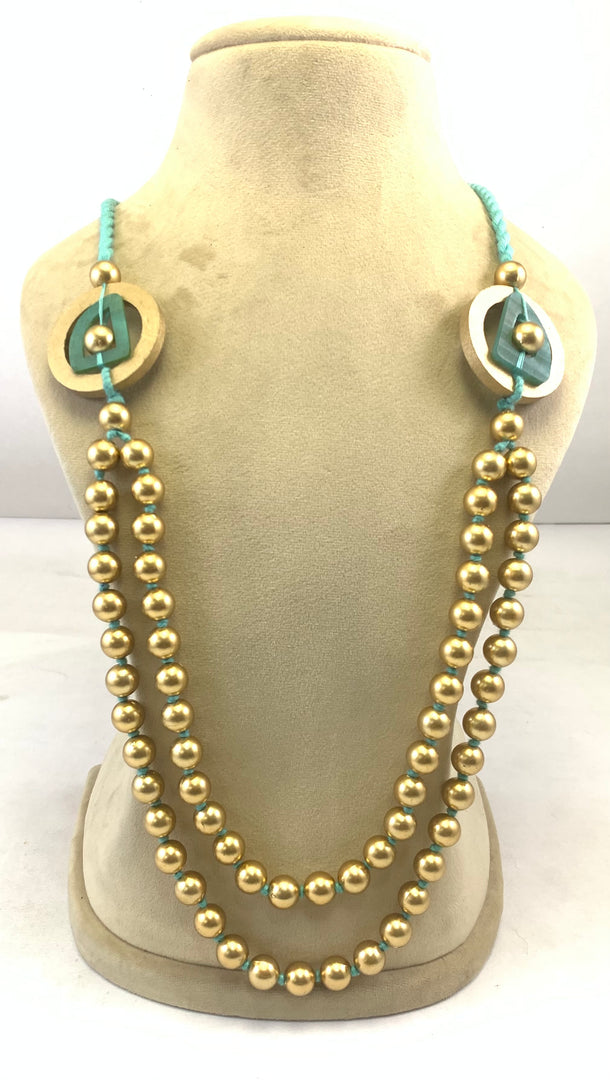 NK15154 - WOODEN/HORN/C C P BEAD WITH BRAIDED THREAD NECKLACE