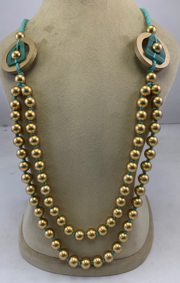 NK15154 - WOODEN/HORN/C C P BEAD WITH BRAIDED THREAD NECKLACE