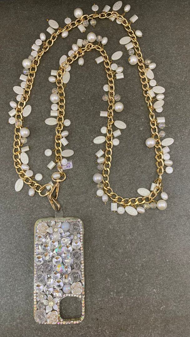 MIS3942 - TRENDY & STYLISH METAL CHAIN WITH BEADED HANGING LANYARD CROSSBODY, DURABLE DALIY USE HANGING CHAIN FOR MOBILE, CARD HOLDER & ACCESSORIES