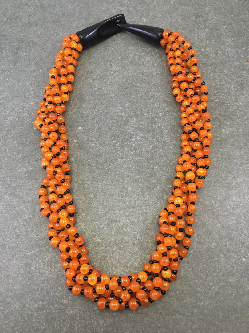 ORANGE, BLACK RESIN BEAD AND HOOK NECKLACE