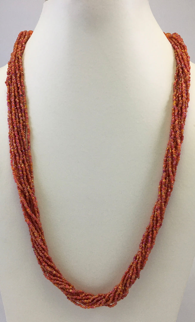 ORANGE COLOR GLASS AND RED SEED BEAD NECKLACE