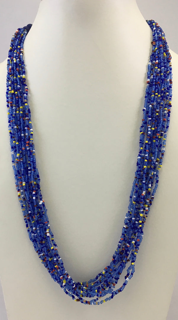 BLUE MULTY COLOR GLASS AND SEED BEAD NECKLACE