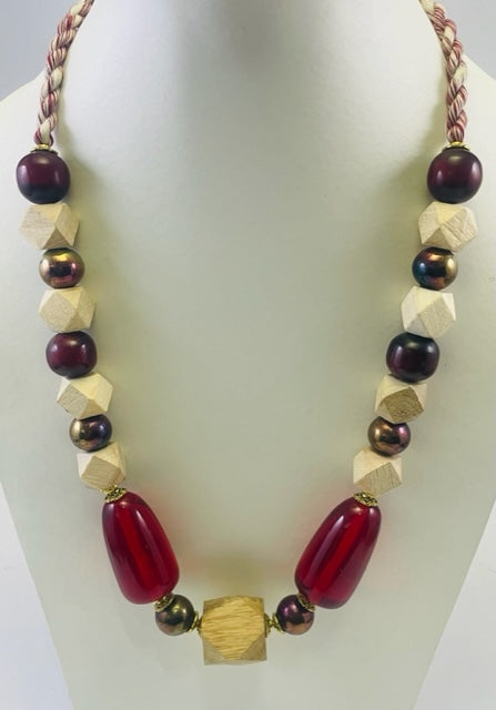 WOODEN, GLASS, RESIN BEAD WITH THREAD NECKLACE