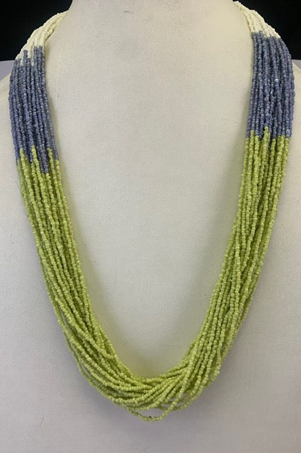 WHITE, BLUE, GREEN COLOR SEED BEAD NECKLACE