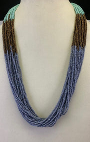BLUE, GOLD, TURQUOISE COLOR SEED BEAD NECKLACE