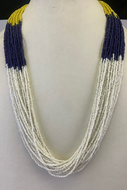 YELLOW, BLUE, WHITE COLOR SEED BEAD NECKLCE