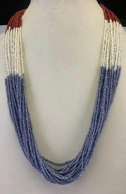 COLOR SEED BEAD NECKLACE WHITE AND BLUE