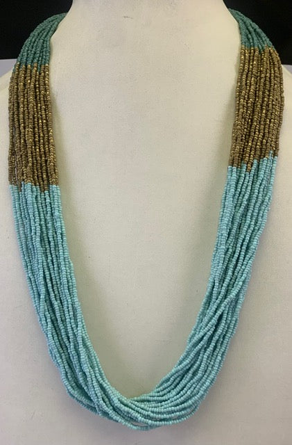 COLOR SEED BEAD NECKLACE GOLD DARK LIGHT GEREEN NECKLACE