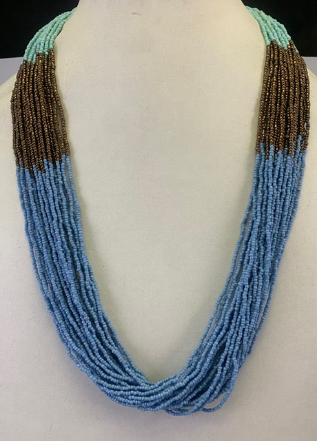 GOLD, GREEN, BLUE COLOR SEED BEAD NECKLACE