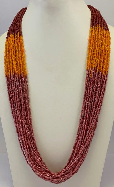 MAROON, DARK LIGHT ORANGE COLOR SEED BEAD NECKLACE