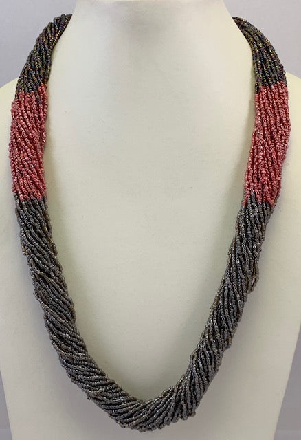 RED, GREY, BLUE COLOR SEED BEAD NECKLACE