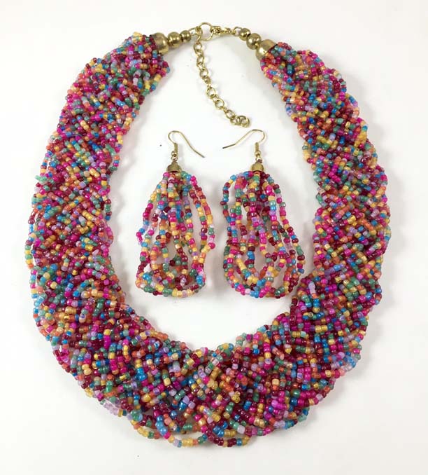 MULTY COLOR SEED BEAD WITH EARRING NECKLACE