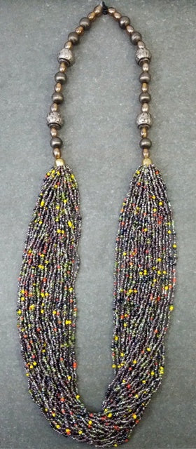 MULTY YELLOW SEED BEAD METAL AND GLASS BEAD NECKLACE