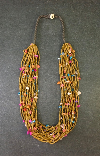 MULTY LAYERED SEED BEAD AND SHELL THREAD NECKLACE