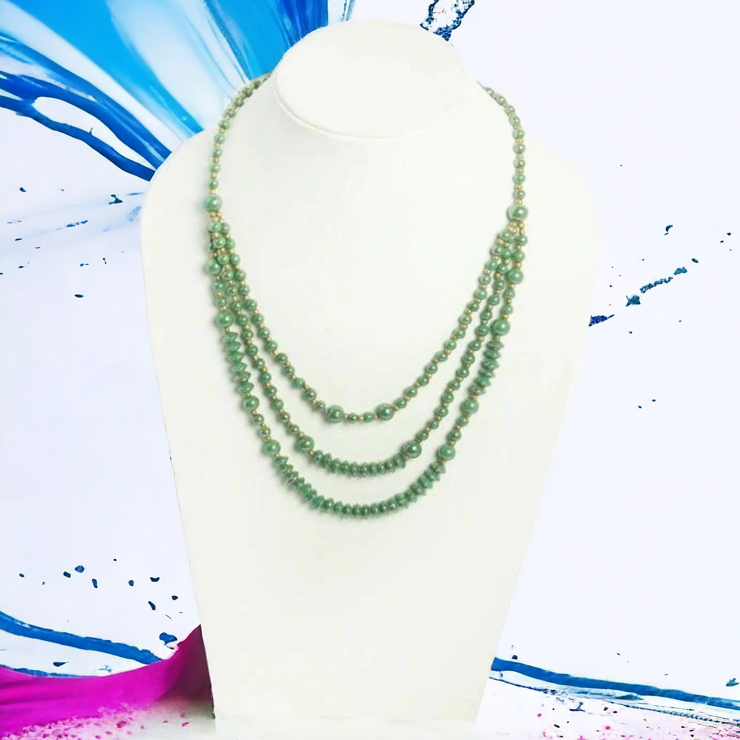 VPJ 229B Green glass bead luster polish & brass ball 3 mm necklace