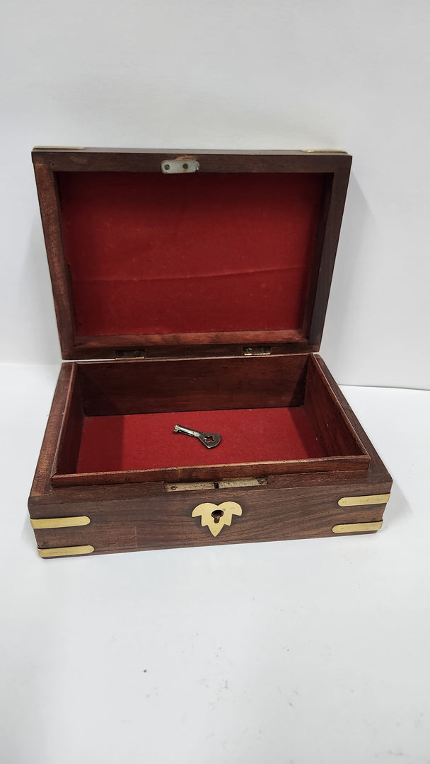 MIG 199 Sheesham Wood With Brass Inlay Work Lock & Key Box