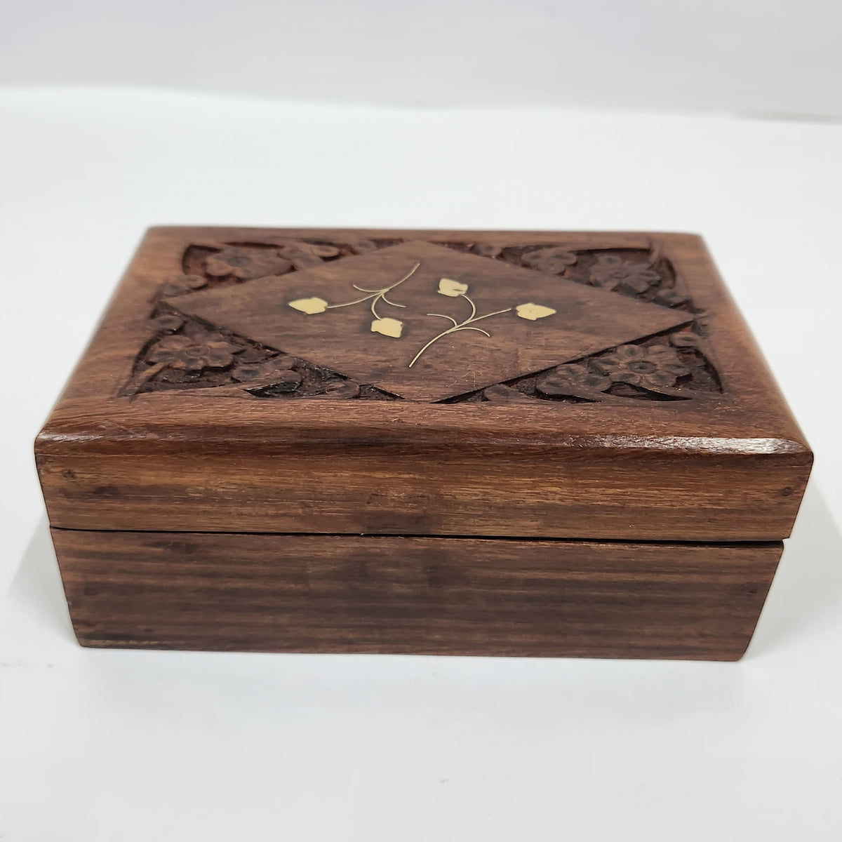 MIG 198 Sheesham Wood Carving With Brass Inlay Work Box – dastakaaristore