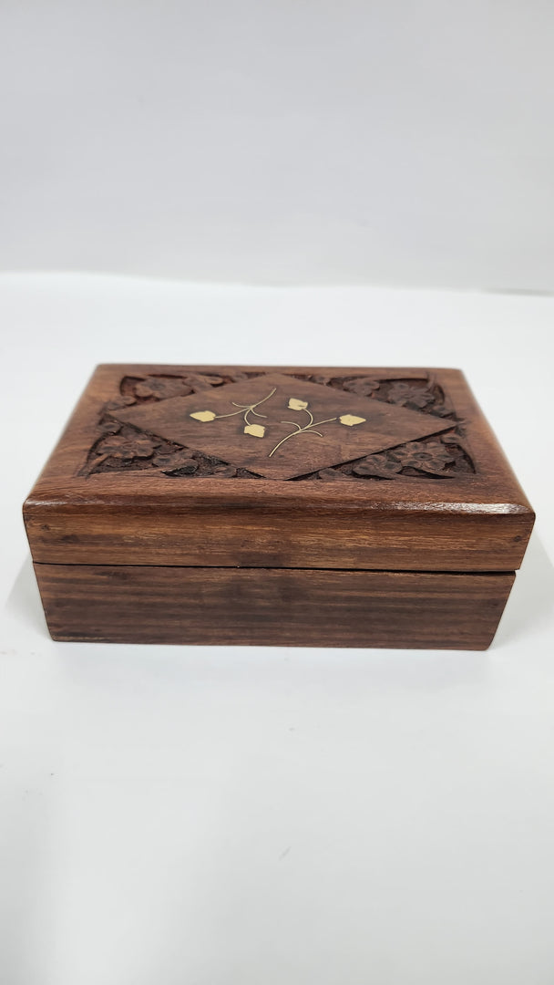 MIG 198 Sheesham Wood Carving With Brass Inlay Work Box