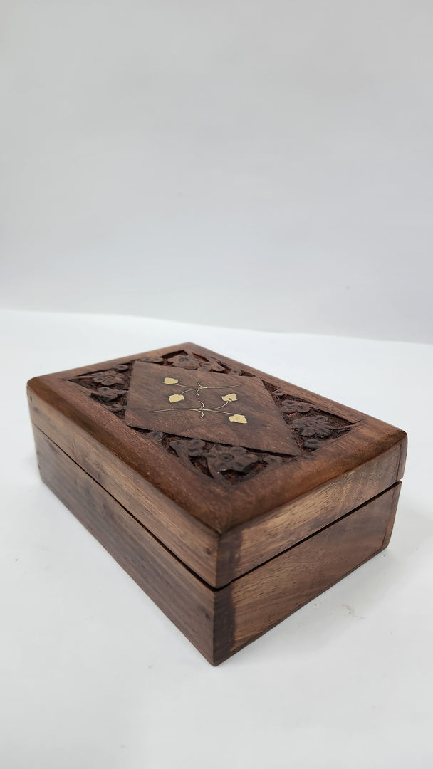 MIG 198 Sheesham Wood Carving With Brass Inlay Work Box