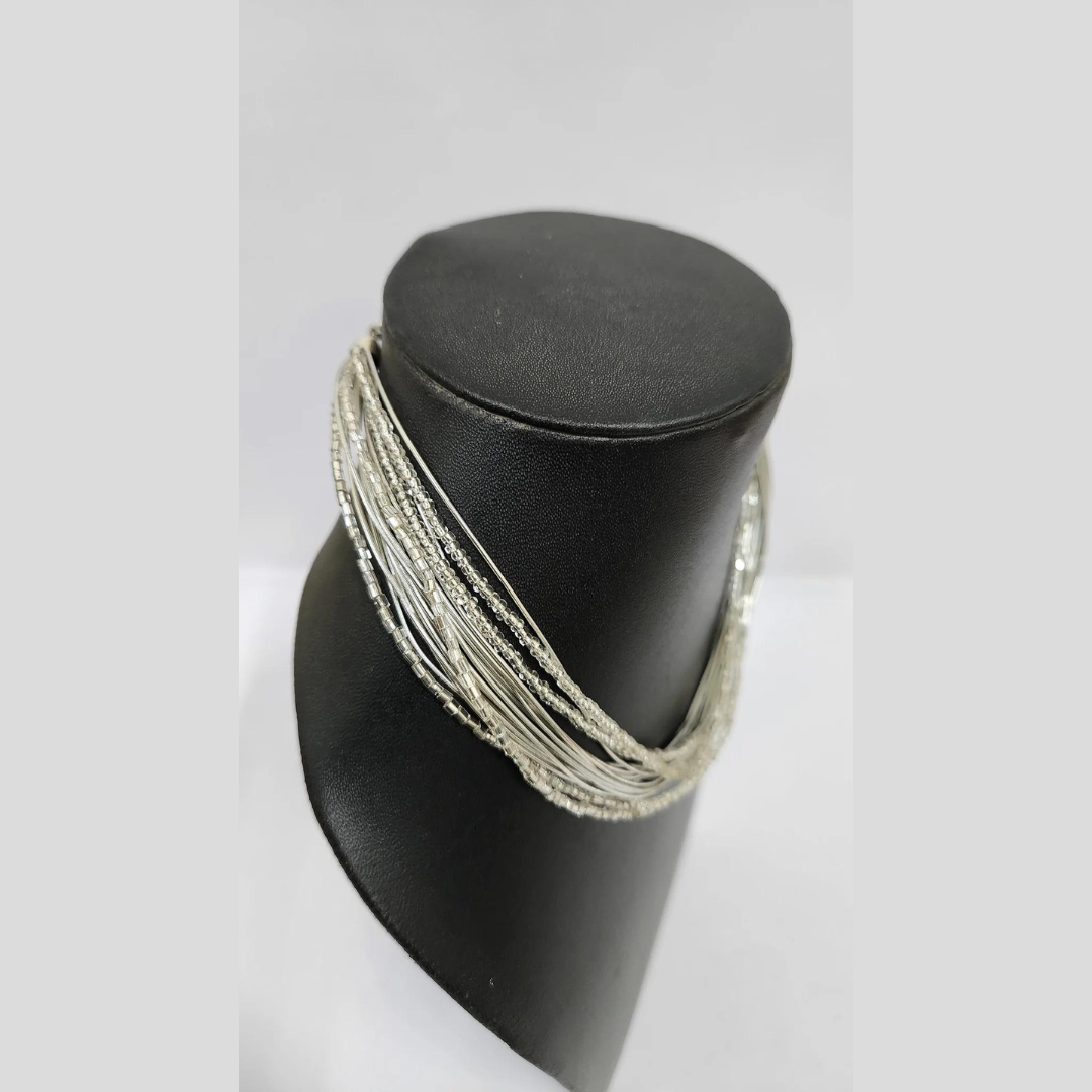 Nk 9759 A  SEED BEAD WITH CUTDANA SILVER COLOR NECKLACE