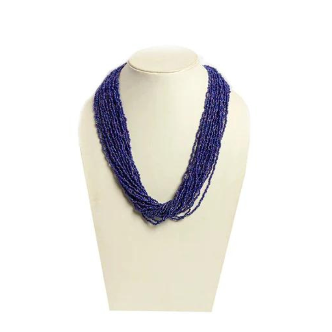 NK 6597B Cobalt blue color seed bead necklace