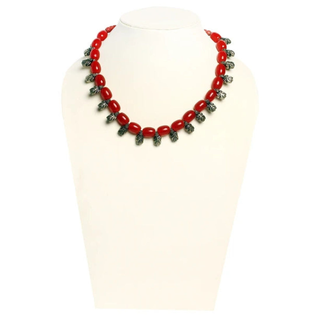 BBN 101 Red glass & metal bead necklace
