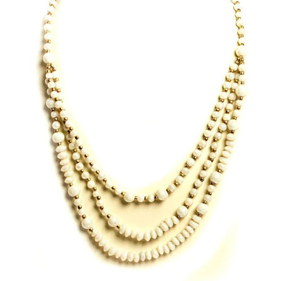 BPJ 229 White glass bead with brass ball necklace