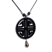 Black Acrylic pendant wax cord necklace