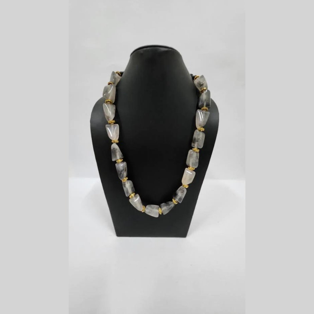 NK 11202 C SIZE 24 INCHES GREY ACRYLIC BEAD NECKLACE