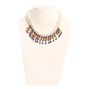 Artificial white pearl bead & evil eye glass bead necklace