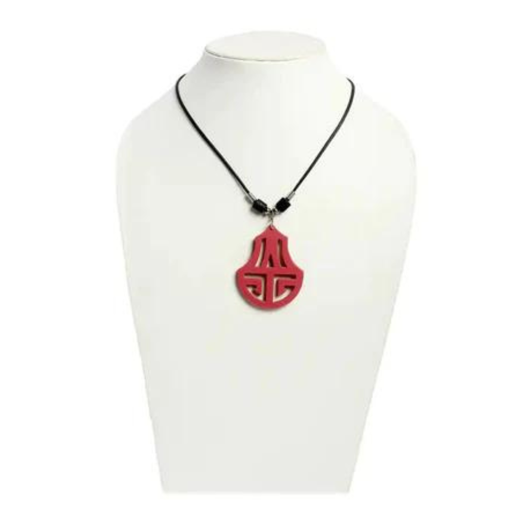 NK 1541A Red acrylic pendant  wax cord necklace