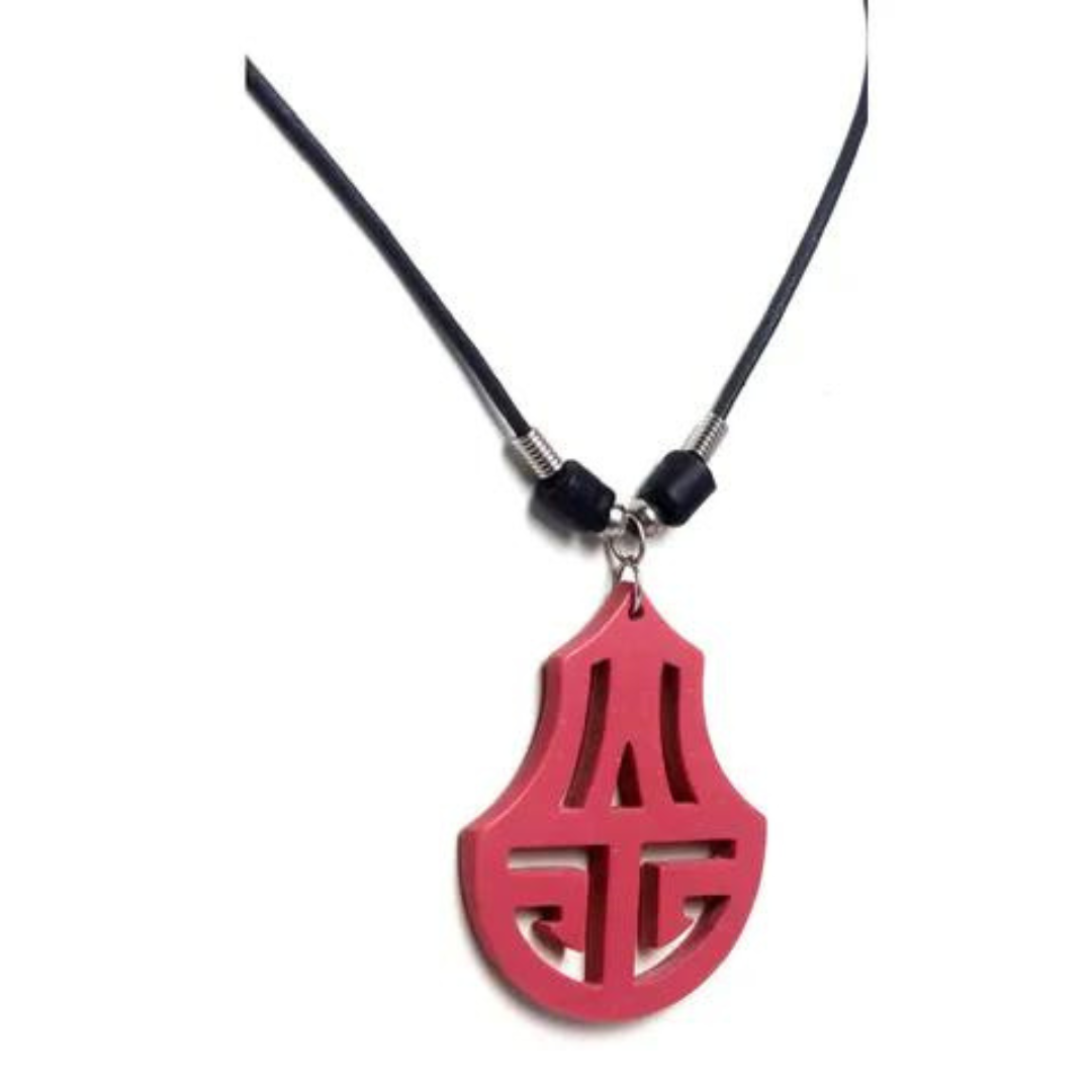 NK 1541A Red acrylic pendant  wax cord necklace