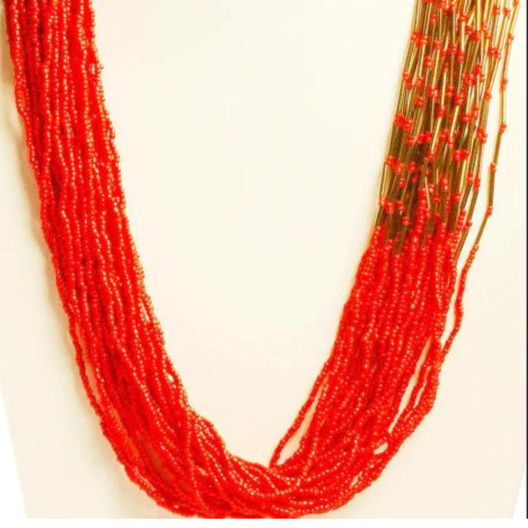 NK 3202 Seed beads necklace & copper glass pipe